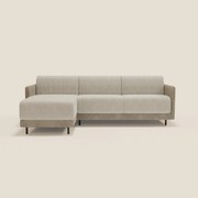 Narciso divano letto angolare con materasso alto 18 cm e penisola contenitore in tessuto bicolore impermeabile T11 e T06 tortora - panna