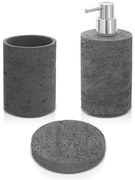 Accessori bagno in set da 3 pezzi grigio in resina effetto pietra Matera