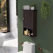 Costway Mobile bagno salvaspazio con cassetto e anta a persiana, Mobiletto  multiuso da terra con ripiano regolabile Grigio