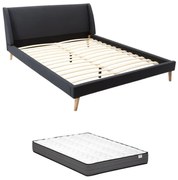 Letto scandinavo 160 x 200 cm Tessuto Antracite + Materasso - BENEDICTE