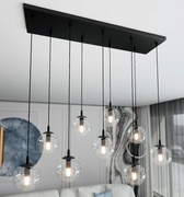 Lampadario a Sospensione in Acciaio e Vetro COSMO 9 Nero 9xE14