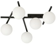 Plafoniera Moderna 5 Luci Teti In Acciaio Nero Bracci Regolabili E Vetro Opale