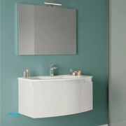 Mobile Bagno Sospeso "Giulia" Da 80 Cm Composto Da Due Ante Lavabo E Specchio Con Lampada Led Finitura Bianco Lucido