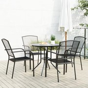Set Sedie Giardino Impilabili 5pz Antracite Acciaio Verniciato /