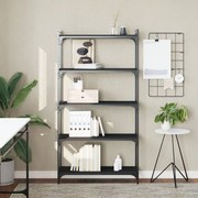 Libreria a 5 ripiani nera 80x30x154 cm in legno multistrato