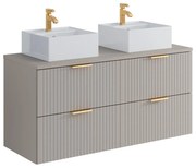 Mobile per bagno sospeso con scanalature e lavabo doppio da appoggio quadrato L120 cm Beige - ZEVARA