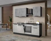 Cucina montata Dora bianco e grigio chiaro, lavello a sinistra, L 240 cm, completa di: cappa a camino, piano cottura a induzione, forno e lavastoviglie
