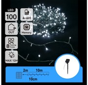 Aigostar - Catena di Natale solare a LED 100xLED/8 funzioni 12m IP65 bianco freddo