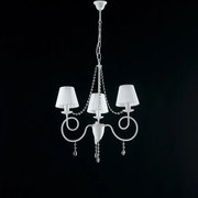 Lampadario Classico 3 Luci Ferro Bianco e Cristalli con Paralumi Serie Elegant