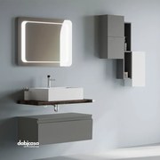 Mobile Bagno Sospeso "Linea" Da 80 Cm Composto Da Un Cassetto Ed Un Mensolone Top Lavabo E Specchio Finitura Lino