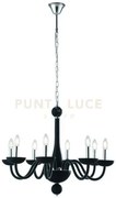 Lampadario alfiere nero e cromo 8 luci attacco e14 74x178cm