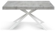 Tavolo CAMAIORE in legno, finitura grigio cemento e base a X in metallo bianco, allungabile 160×90 cm – 240×90 cm