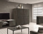 Credenza PIETRASANTA in legno, finitura in acciaio ossidato, piano effetto marmo statuario, 136&#215;50 cm