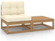 Set divani da giardino 2 pz e cuscini miele in massello di pino