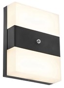 Lampada da parete per esterni nera IP44 con LED e sensore crepuscolare - Dualy