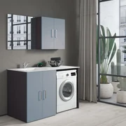 Pensile bagno Desi laccato indaco e grigio ombra, 2 ante P 20 x L 70 x H 70 cm