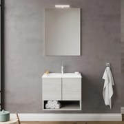 Mobile bagno sospeso 60 rovere grigio con lavabo e specchio LED   Oslo