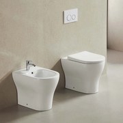 Kamalu - Coppia sanitari bagno filomuro in ceramica rimless con copriwc softclose | GIULY