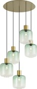Lampada a sospensione Hotel Chic ottone con vetro blu e verde 5 luci - Qara