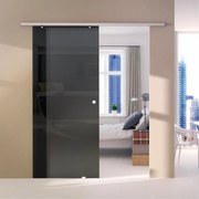 Porta scorrevole reversibile Fumè satin in cristallo nero, L 96 x H 215 cm, con binario Atena