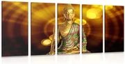 Quadri 5 pezzi – Statua di Buddha su sfondo astratto
