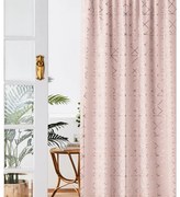 Elegante tenda ad anelli rosa cipria con delicato motivo dorato 140x260 cm