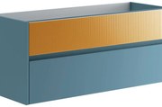 Mobile da bagno sotto lavabo Niwa blu pacifico frontale in vetro senape laccato opaco L 119.5 x H 50 x P 45.5 cm 2 cassetti, lavabo non incluso