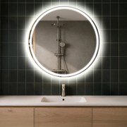 Rotondo specchio parete retroilluminato per bagno L76 specchio trucco con luci con Specchio cosmetico, Orologio tattile sinistra