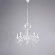 Bonetti Illumina Lampadario in ferro laccato bianco con decorazione effetto shabby chic e strass in cristallo 5 luci