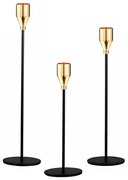 Set da 3 portacandele nero/oro