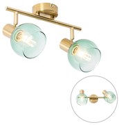 Faretto Art Déco oro con vetro verde 2 luci - Vidro