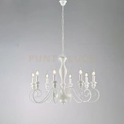 Lampadario in legno e ferro laccato bianco shabby 8 luci cascina