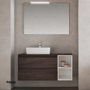 Mobile Bagno Sospeso "Cube 3" Da 111 Cm Composto Da Due Cassetti C/Vano a Giorno Lavabo E Specchio Con Lampada Led