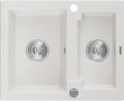 Mexen Carlos lavello in granito 1,5 vasche 582 x 475 mm, bianco, sifone cromato - 6518581500-20