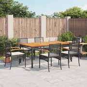 Set da pranzo da giardino 7 pz nero con cuscini in polyrattan