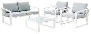Salotto da giardino Lyra NATERIAL bianco con cuscini in poliestere beige per 4 persone