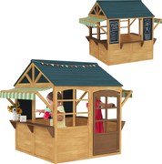Casetta per Bambini 3-8 Anni 173x117x144 cm con 5 Finestre e 2 Lavagne in Legno di Abete Marrone e Blu...