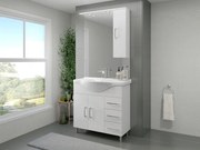 Mobile sottolavabo e lavabo con illuminazione Simona bianco lucido in mdf L 81.8 x H 81.5 x P 50.5 cm 1 vasca, 2 ante 3 cassetti