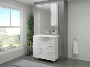 Mobile sottolavabo e lavabo con illuminazione Simona bianco lucido in mdf L 81.8 x H 81.5 x P 50.5 cm 1 vasca, 2 ante 3 cassetti