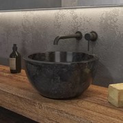 Lavabo bagno design a ciotola in marmo nero 40cm | Litos-LN40 - KAMALU