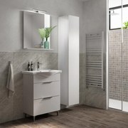 Mobile bagno da terra con lavabo e specchio L 65 x H 75 x P 46 cm bianco opaco 2 cassetti per vasca centrale Jnka