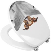 Copriwater universale in legno MDF stampato bau con cerniere regolabili