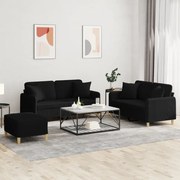 Set Divani 3 Pz Con Cuscini Nero İn Tessuto /