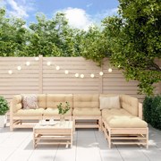 Set divani da giardino 7 pz con cuscini in legno massello