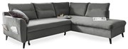 Divano letto angolare in velluto grigio chiaro L, angolo destro Stylish Stan - Miuform