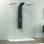 Kamalu - Walk-in doccia 150cm con staffe nere vetro trasparente KW3000N