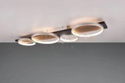 Medera plafoniera 4 cerchi metallo alluminio base legno nero con di...
