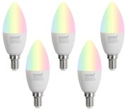 Set di 5 lampadine LED Smart E14 C37 opale RGBW 4.9W 470 lm 2700-6500K