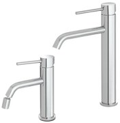 Set rubinetti lavabo alto e bidet in acciaio inox con scarico Nuego