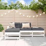 Set divani da giardino 4pz con cuscini in legno massello bianco